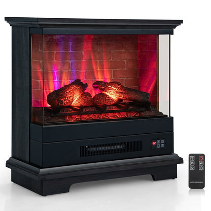 27 Inch Freestanding Fireplace with Remote Control, Black Fireplaces   at Gallery Canada