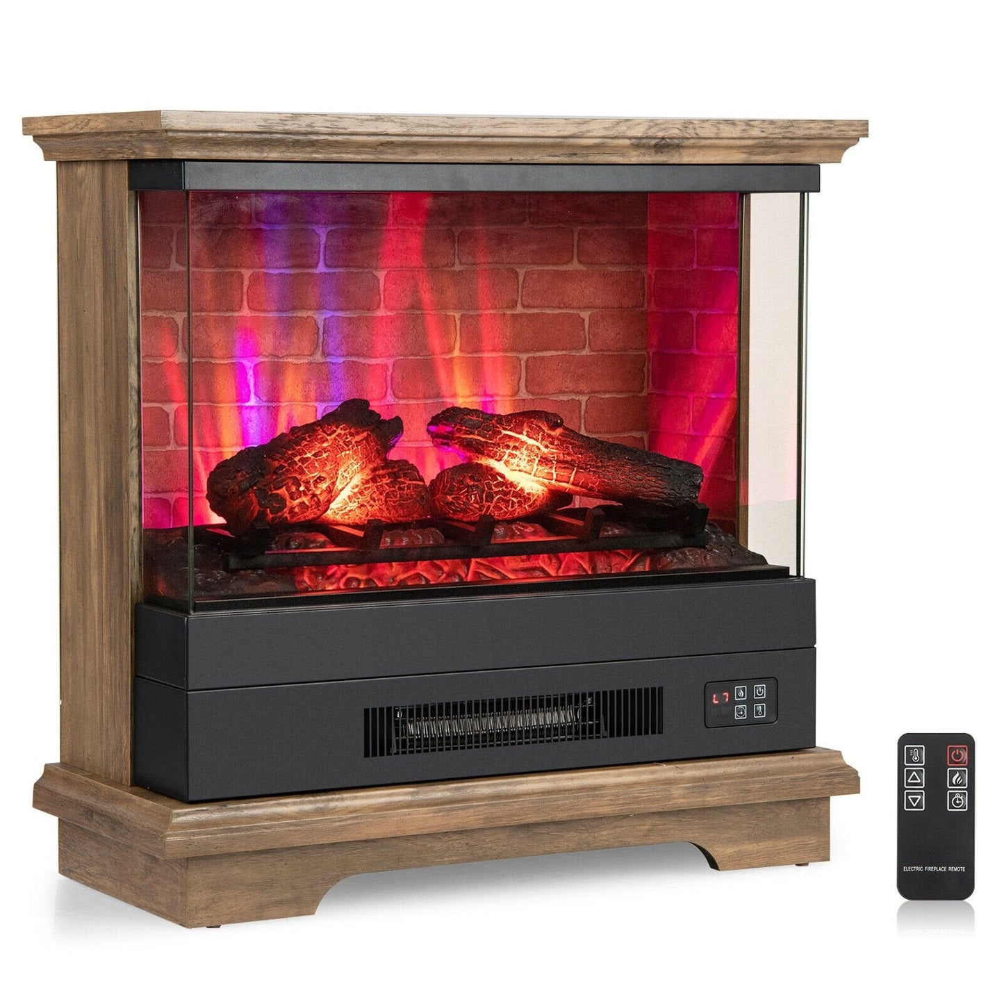 27 Inch Freestanding Fireplace with Remote Control, Brown Fireplaces   at Gallery Canada