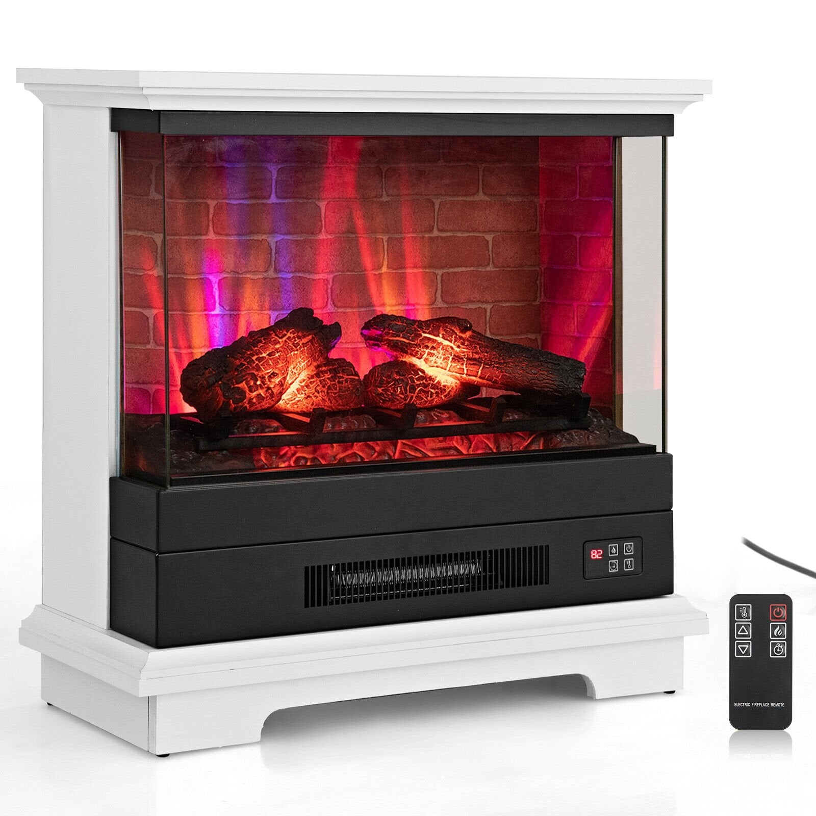 27 Inch Freestanding Fireplace with Remote Control, White Fireplaces   at Gallery Canada