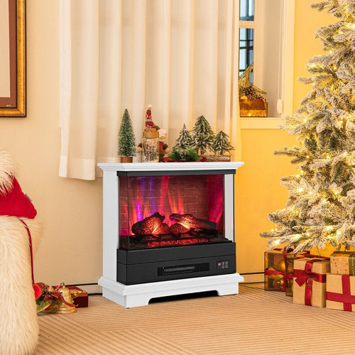 27 Inch Freestanding Fireplace with Remote Control, White