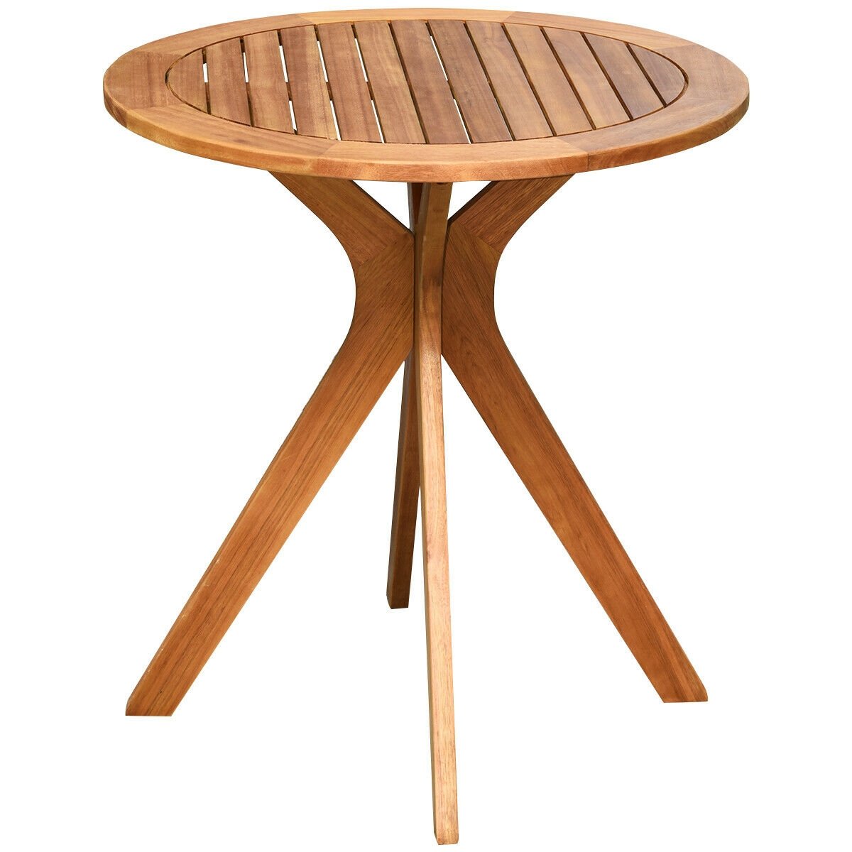 27 Inch Outdoor Round Solid Wood Coffee Side Bistro Table, Brown Patio Dining Tables   at Gallery Canada