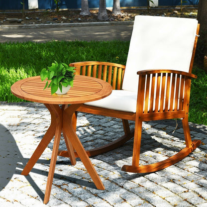 27 Inch Outdoor Round Solid Wood Coffee Side Bistro Table, Brown Patio Dining Tables   at Gallery Canada