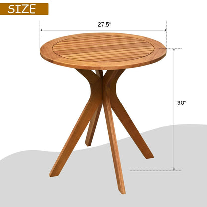 27 Inch Outdoor Round Solid Wood Coffee Side Bistro Table, Brown Patio Dining Tables   at Gallery Canada