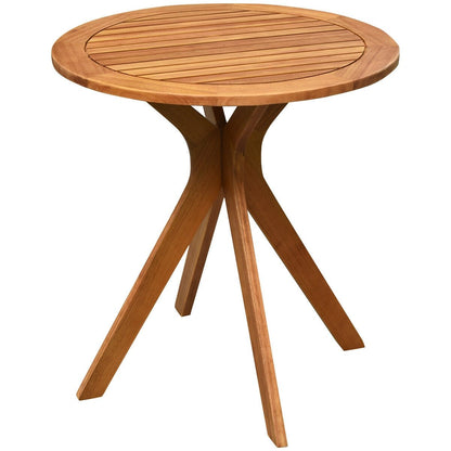 27 Inch Outdoor Round Solid Wood Coffee Side Bistro Table, Brown Patio Dining Tables   at Gallery Canada