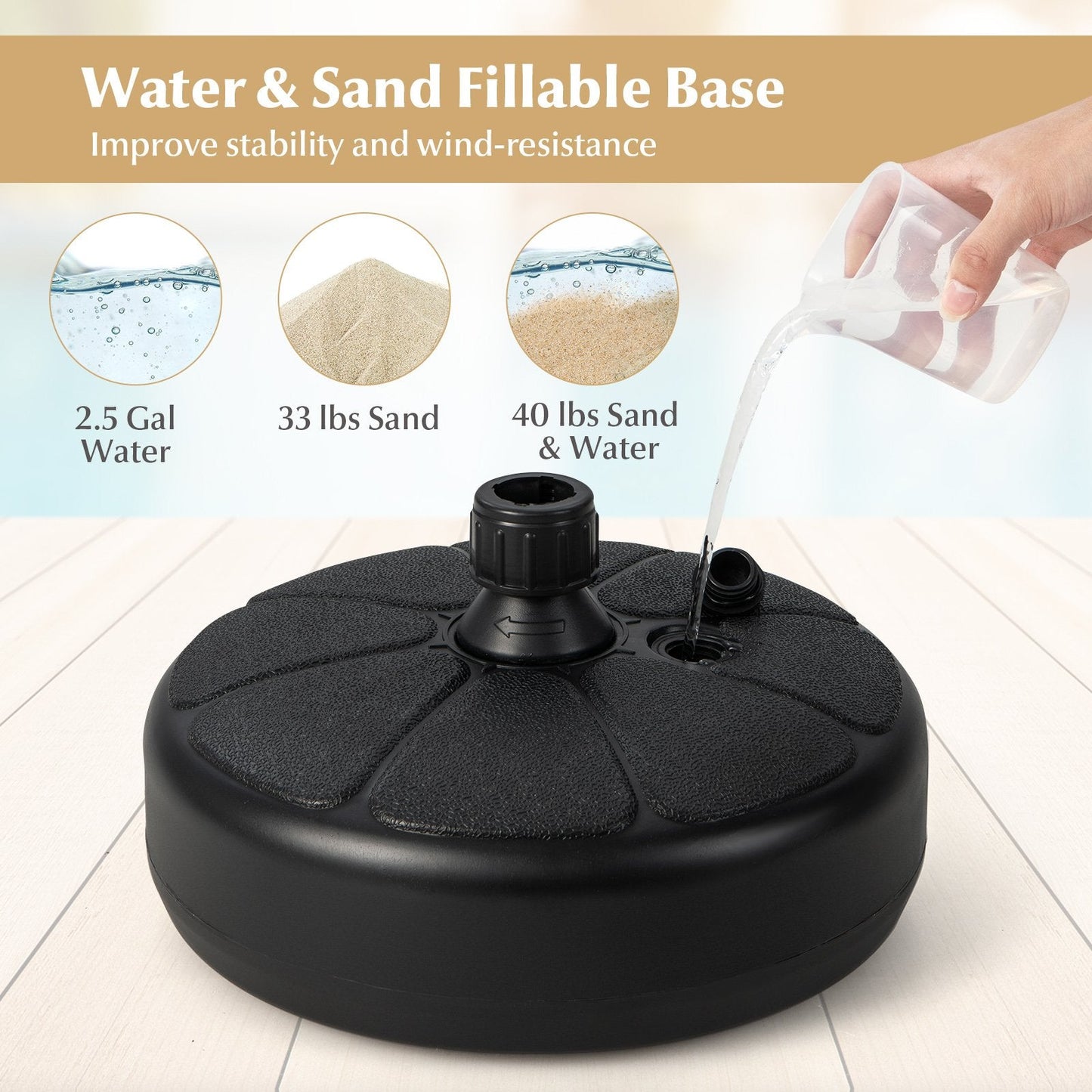 27 lbs Fillable Round Umbrella Base Stand for Yard Garden Poolside, Black Outdoor Umbrella Bases   at Gallery Canada