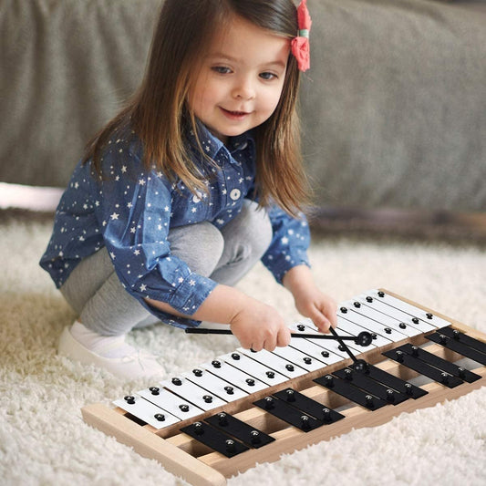 27 Note Glockenspiel Xylophone with 2 Rubber Mallets, Black & White Drums & Percussion   at Gallery Canada