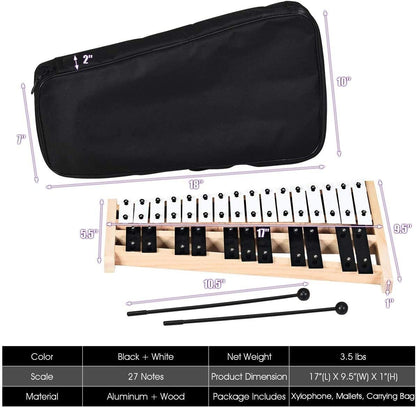 27 Note Glockenspiel Xylophone with 2 Rubber Mallets, Black & White Drums & Percussion   at Gallery Canada