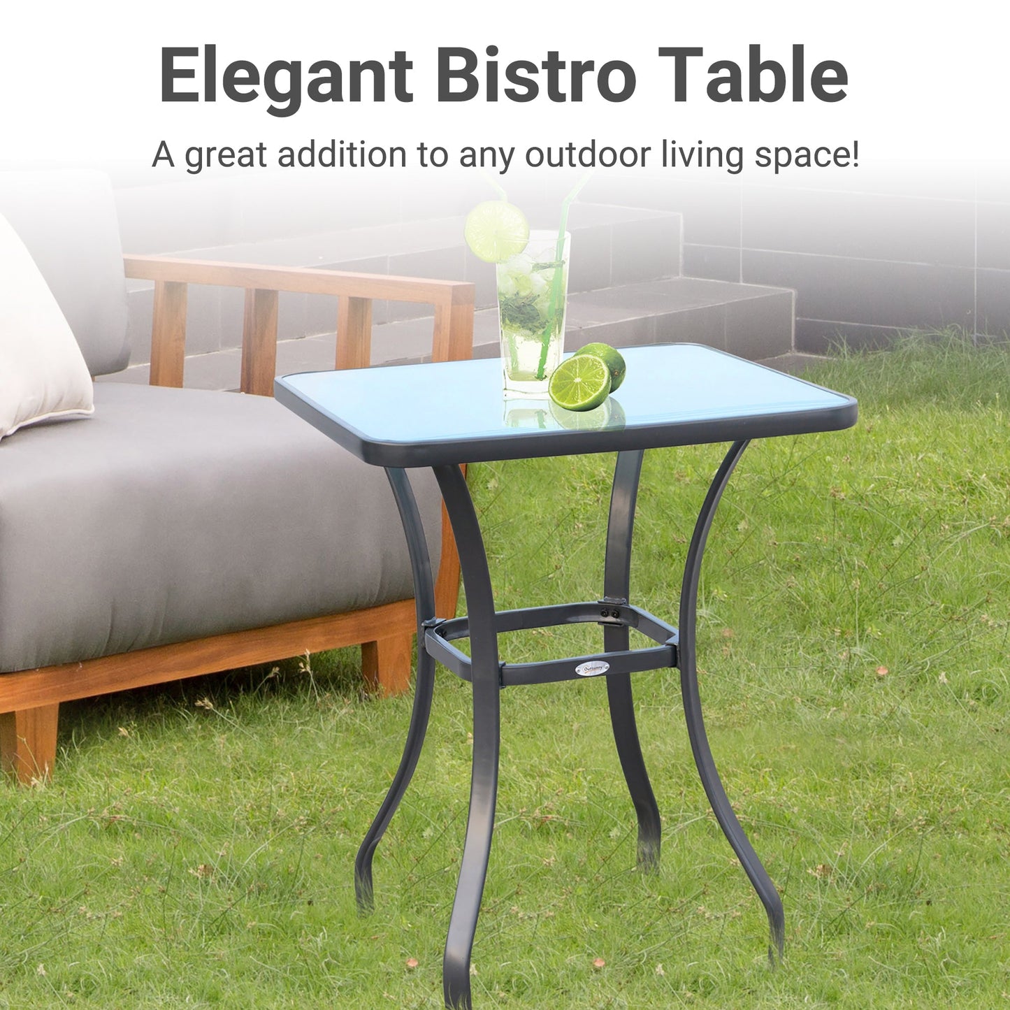 27" Patio Square Table with Tempered Glass Top Outdoor Dining Bar Table Steel Backyard Bistro Table Steel Frame Patio Side Tables   at Gallery Canada