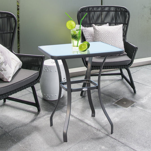 27" Patio Square Table with Tempered Glass Top Outdoor Dining Bar Table Steel Backyard Bistro Table Steel Frame Patio Side Tables Black and Transparent  at Gallery Canada