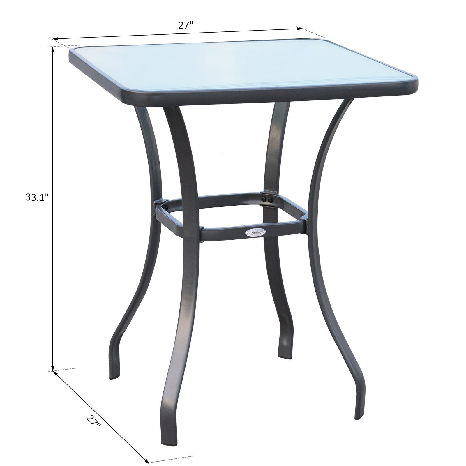 27" Patio Square Table with Tempered Glass Top Outdoor Dining Bar Table Steel Backyard Bistro Table Steel Frame Patio Side Tables   at Gallery Canada