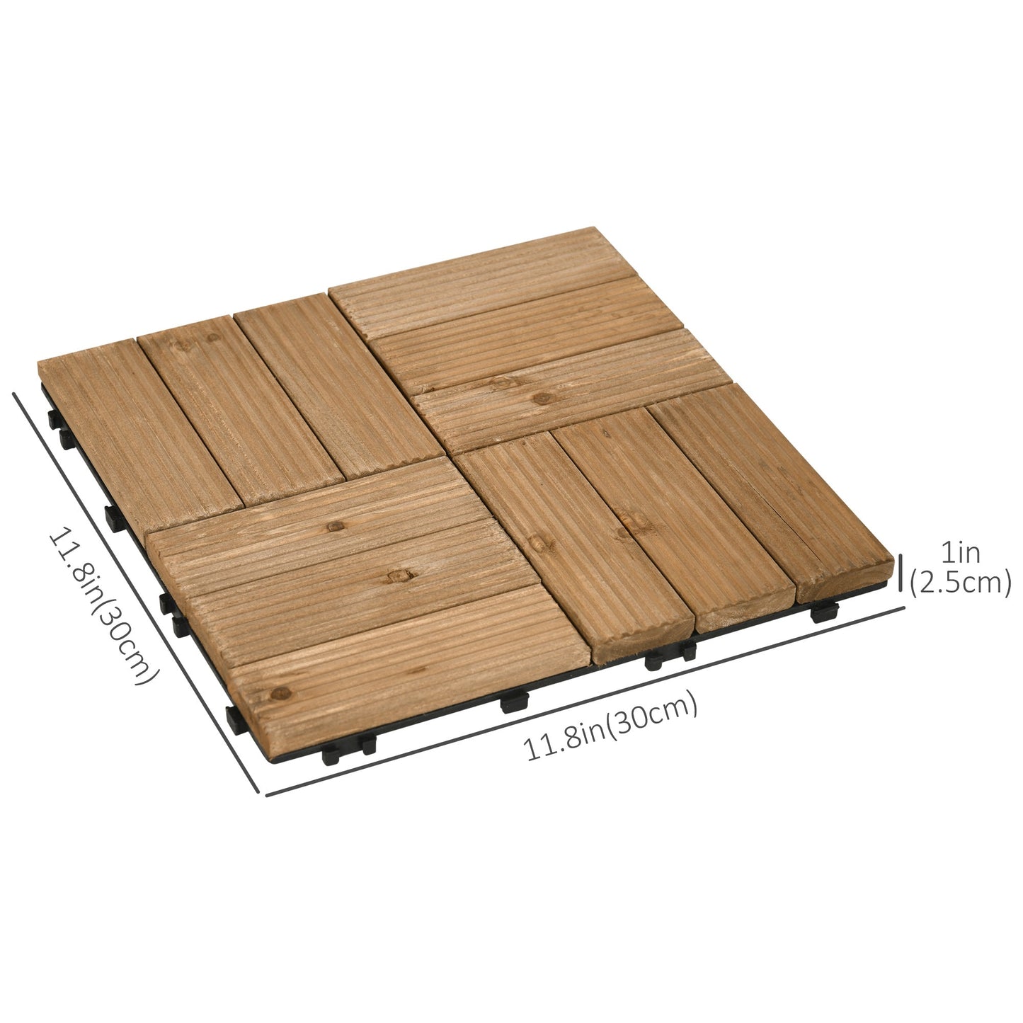 27 Pcs Wood Interlocking Deck Tiles, 12 x 12in Outdoor Flooring Tiles for Indoor and Outdoor Use, Tools Free Assembly, Brown Deck Tiles   at Gallery Canada