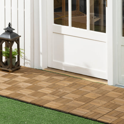 27 Pcs Wood Interlocking Deck Tiles, 12 x 12in Outdoor Flooring Tiles for Indoor and Outdoor Use, Tools Free Assembly, Brown Deck Tiles   at Gallery Canada