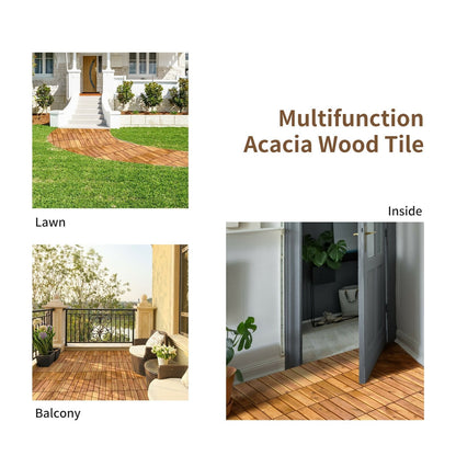 27 Pieces Acacia Wood Interlocking Patio Deck Tile, Natural Decorative Fencing & Flooring   at Gallery Canada