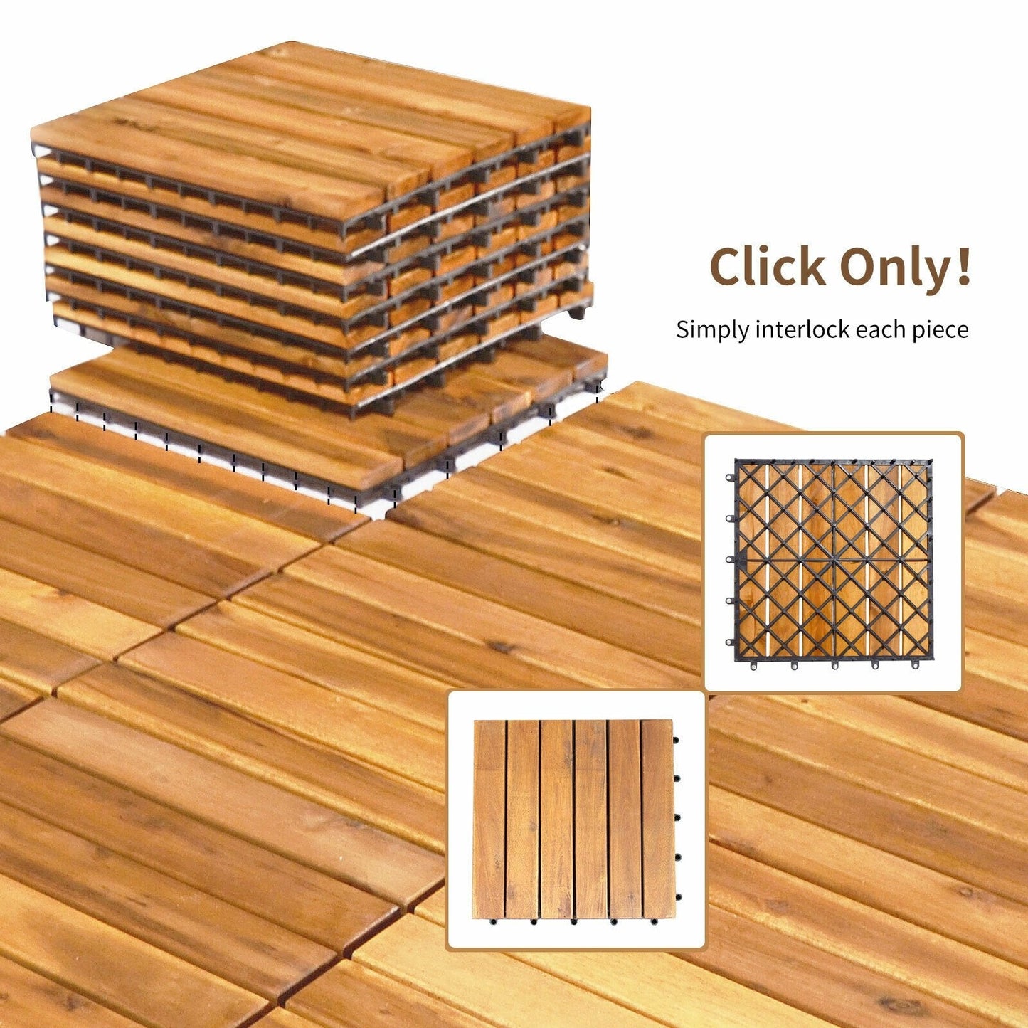 27 Pieces Acacia Wood Interlocking Patio Deck Tile, Natural Decorative Fencing & Flooring   at Gallery Canada