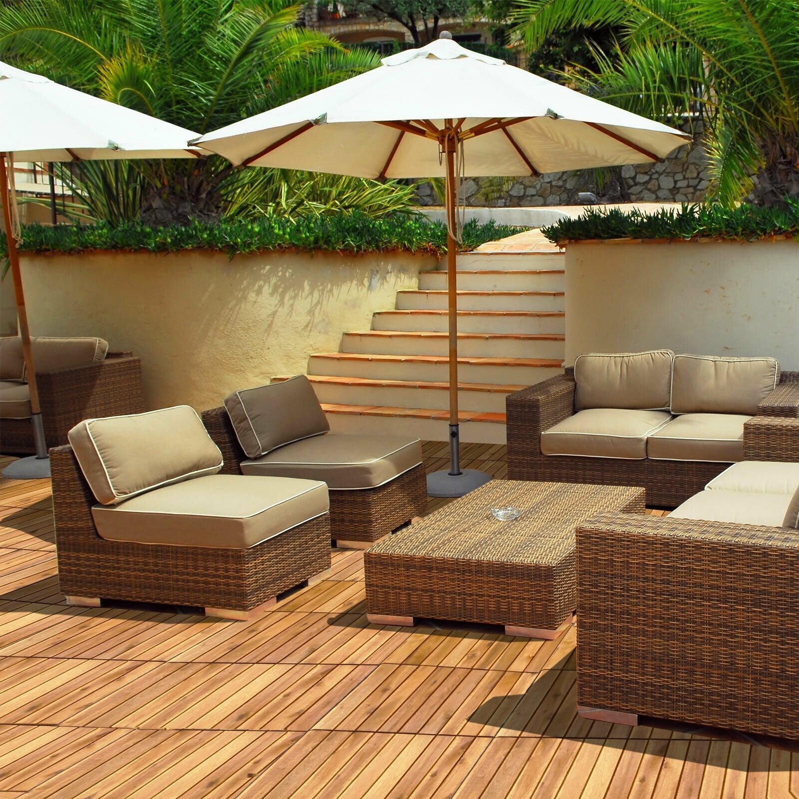 27 Pieces Acacia Wood Interlocking Patio Deck Tile, Natural Decorative Fencing & Flooring   at Gallery Canada