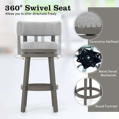 27/31 Inch Swivel Bar Stool with Upholstered Back Seat and Footrest-27 inches, Gray Bar Stools   at Gallery Canada