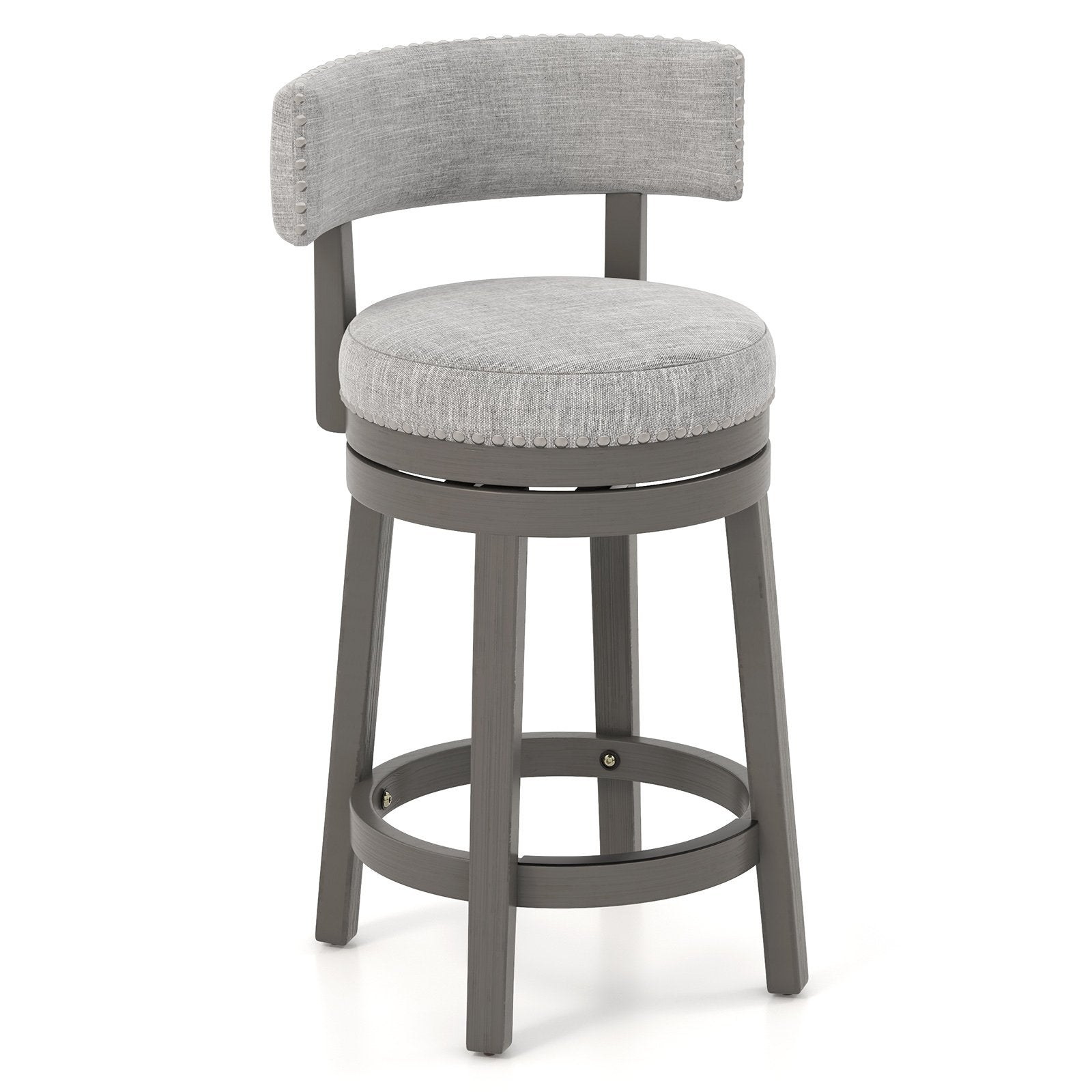 27/31 Inch Swivel Bar Stool with Upholstered Back Seat and Footrest-27 inches, Gray Bar Stools   at Gallery Canada