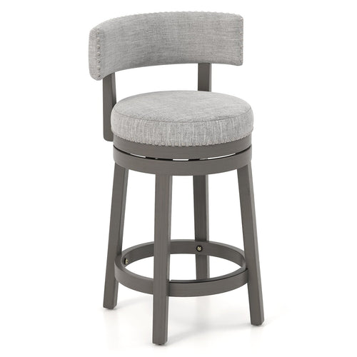 27/31 Inch Swivel Bar Stool with Upholstered Back Seat and Footrest-27 inches, Gray