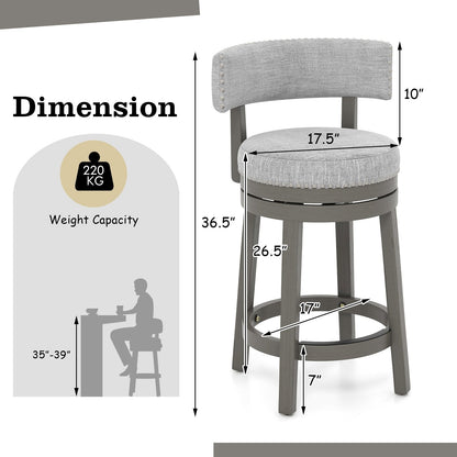 27/31 Inch Swivel Bar Stool with Upholstered Back Seat and Footrest-27 inches, Gray Bar Stools   at Gallery Canada