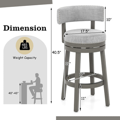 27/31 Inch Swivel Bar Stool with Upholstered Back Seat and Footrest-31 inches Bar Stools   at Gallery Canada