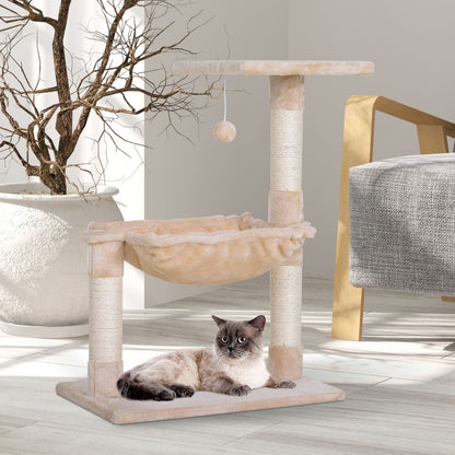 27.5" Cat Tree Hammock with 3 Natural Sisal Scratching Post, Teasing Toy - Beige Cat Posts   at Gallery Canada