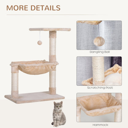 27.5" Cat Tree Hammock with 3 Natural Sisal Scratching Post, Teasing Toy - Beige Cat Posts   at Gallery Canada