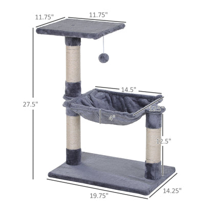 27.5" Cat Tree Tower Kitten House Condo Furniture Hammock Bed with Natural Sisal Scratching Post Teasing Toy, Light Grey Cat Posts   at Gallery Canada