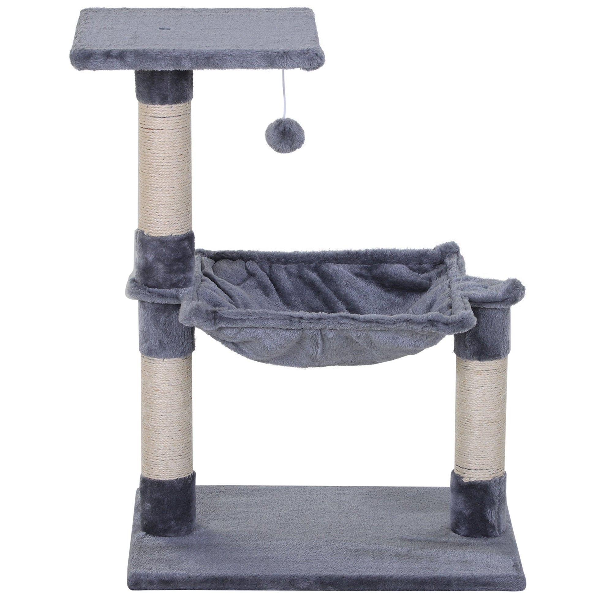 27.5" Cat Tree Tower Kitten House Condo Furniture Hammock Bed with Natural Sisal Scratching Post Teasing Toy, Light Grey Cat Posts   at Gallery Canada