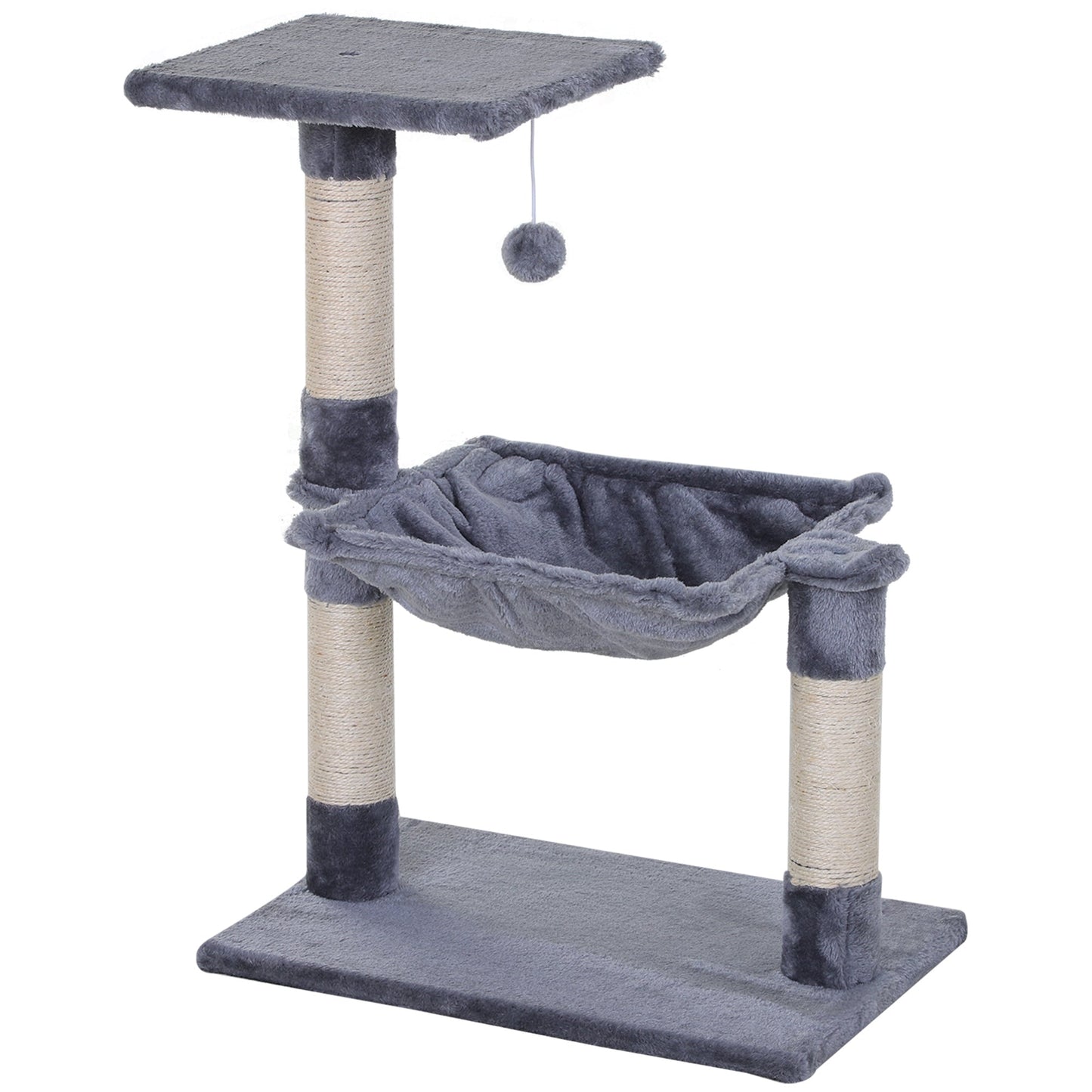 27.5" Cat Tree Tower Kitten House Condo Furniture Hammock Bed with Natural Sisal Scratching Post Teasing Toy, Light Grey Cat Posts Light Grey  at Gallery Canada