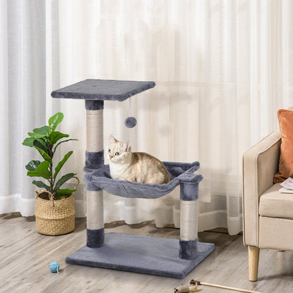 27.5" Cat Tree Tower Kitten House Condo Furniture Hammock Bed with Natural Sisal Scratching Post Teasing Toy, Light Grey Cat Posts   at Gallery Canada