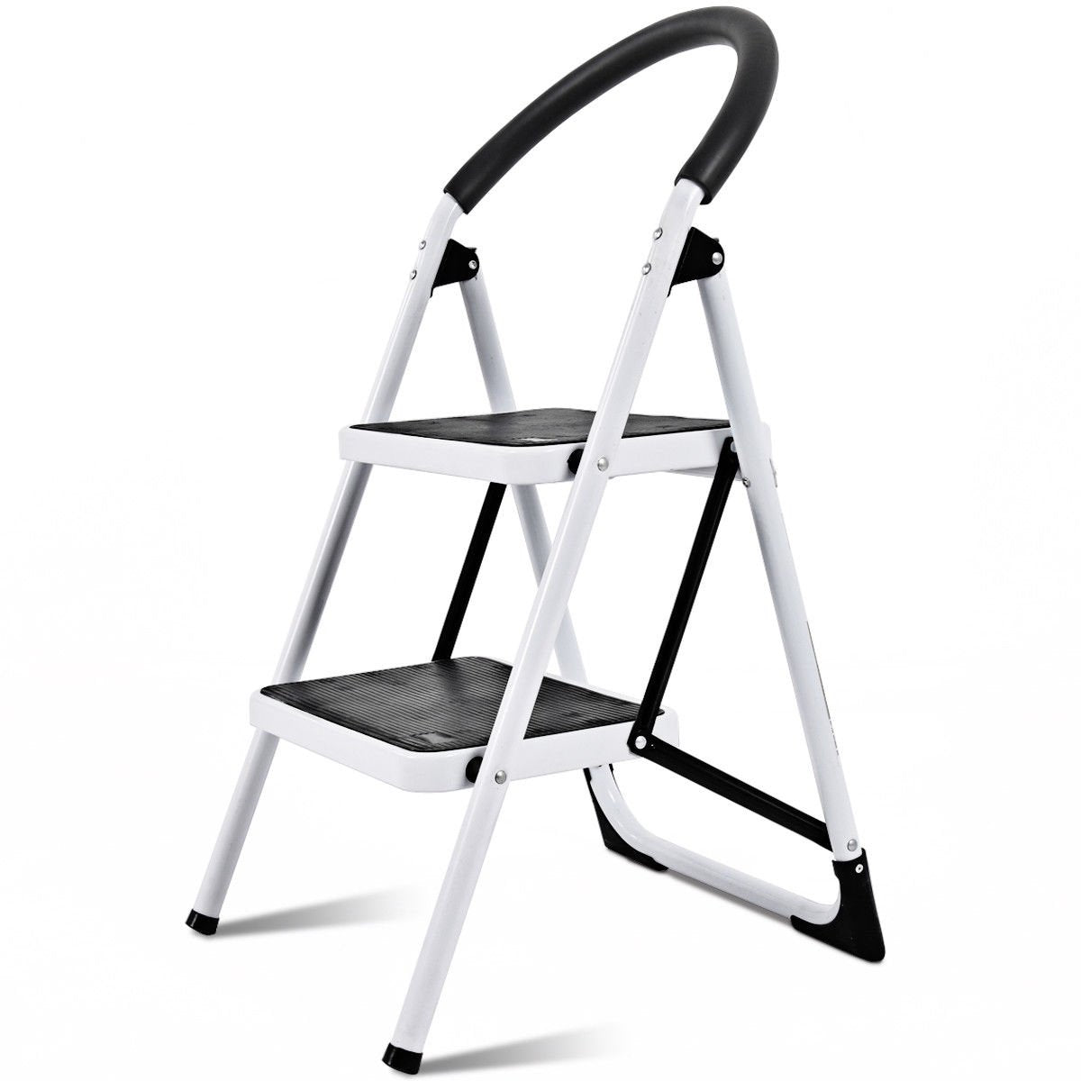 2.75 Feet Folding Step Stool with Iron Frame and Anti-Slip Pedals for 330lbs Capacity, Black Ladders   at Gallery Canada