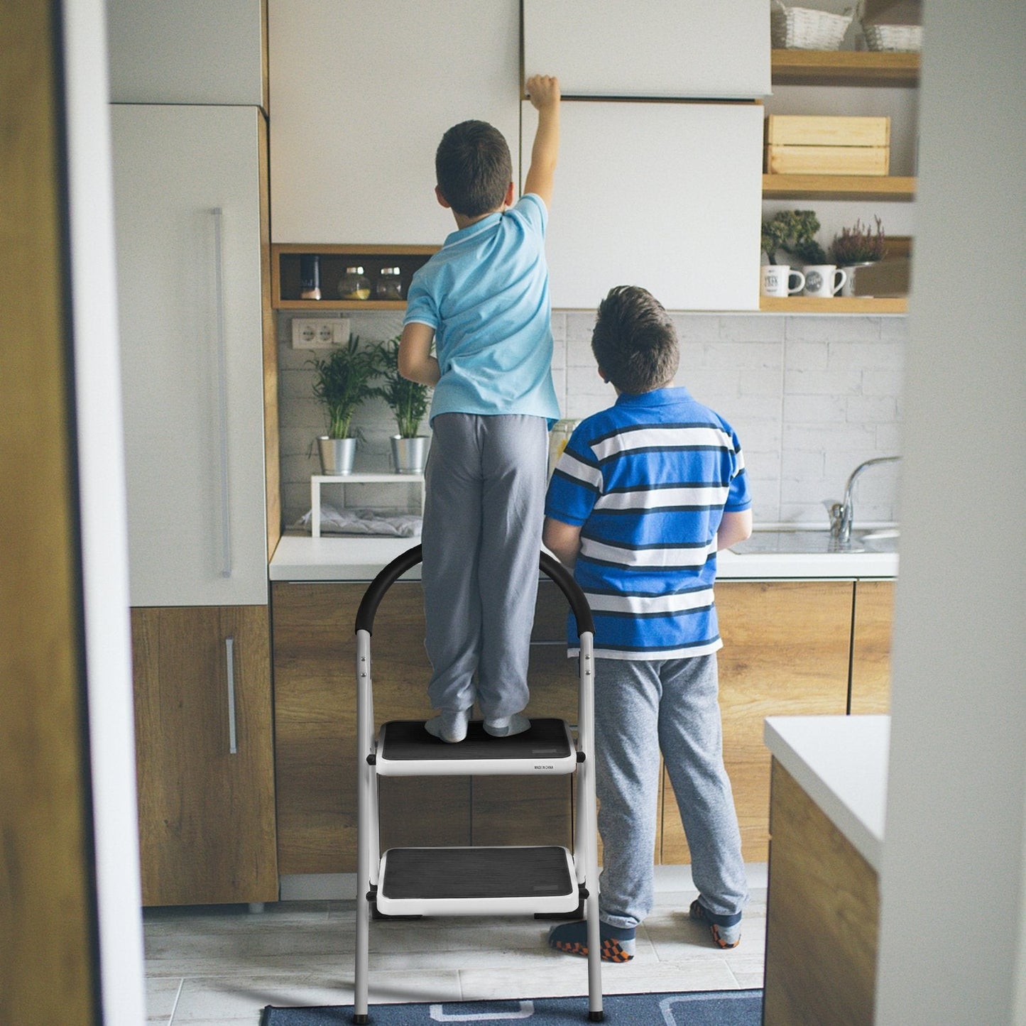 2.75 Feet Folding Step Stool with Iron Frame and Anti-Slip Pedals for 330lbs Capacity, Black Ladders   at Gallery Canada