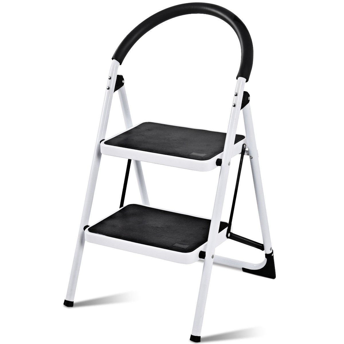 2.75 Feet Folding Step Stool with Iron Frame and Anti-Slip Pedals for 330lbs Capacity, Black Ladders   at Gallery Canada