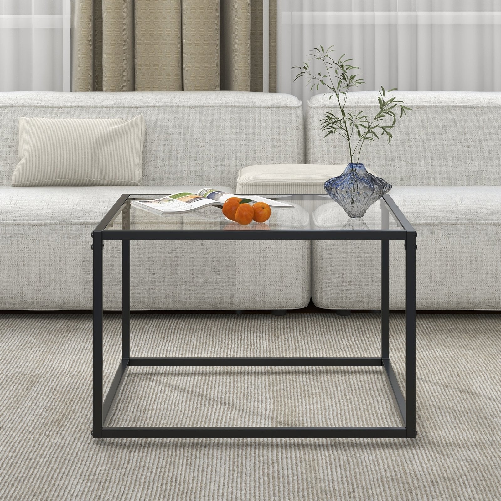 27.5 Inch Home Square Tea Table with Heavy-duty Metal Frame, Black Coffee Tables   at Gallery Canada