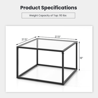 27.5 Inch Home Square Tea Table with Heavy-duty Metal Frame, Black Coffee Tables   at Gallery Canada