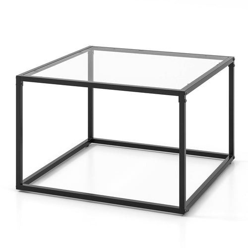 27.5 Inch Home Square Tea Table with Heavy-duty Metal Frame, Black