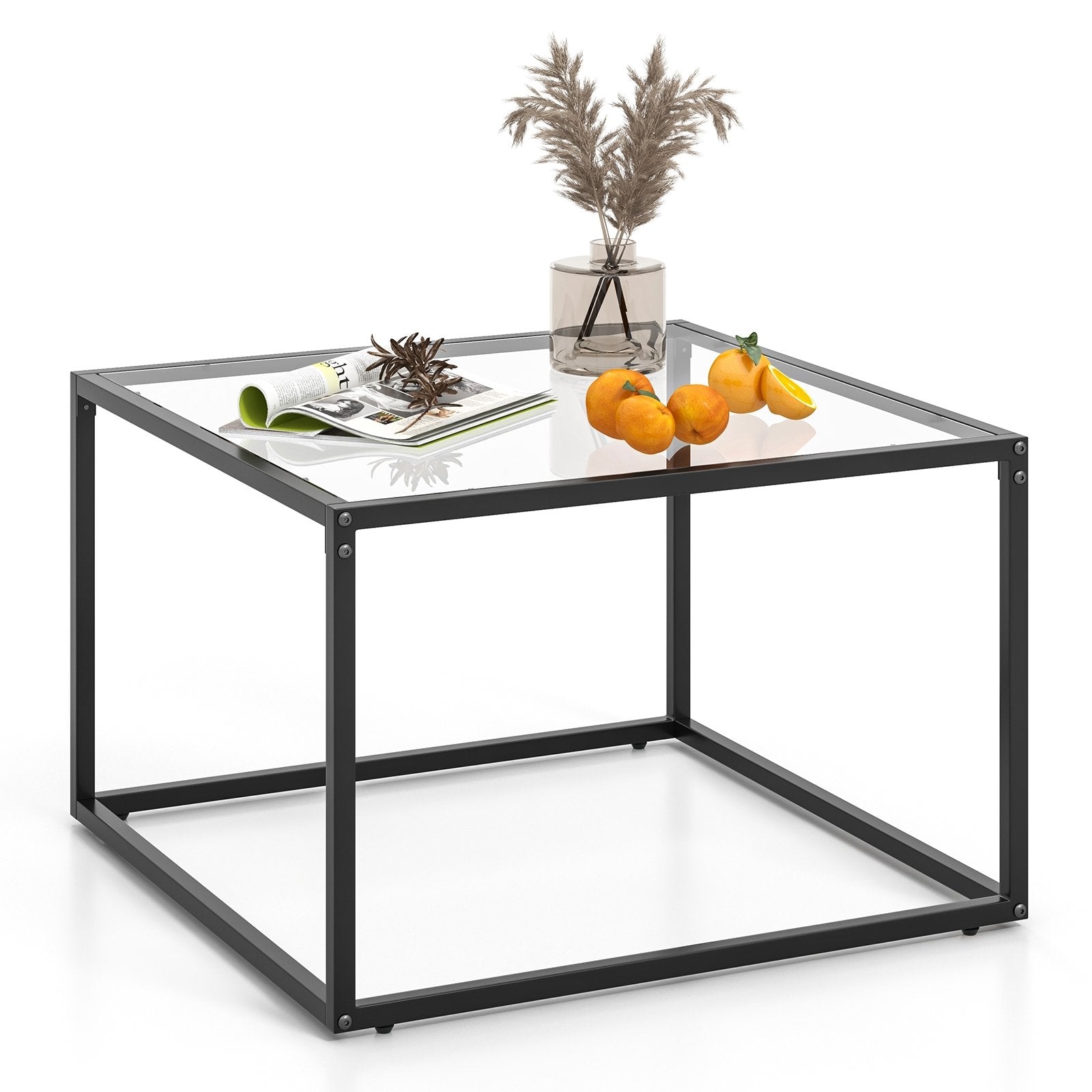 27.5 Inch Home Square Tea Table with Heavy-duty Metal Frame, Black Coffee Tables   at Gallery Canada