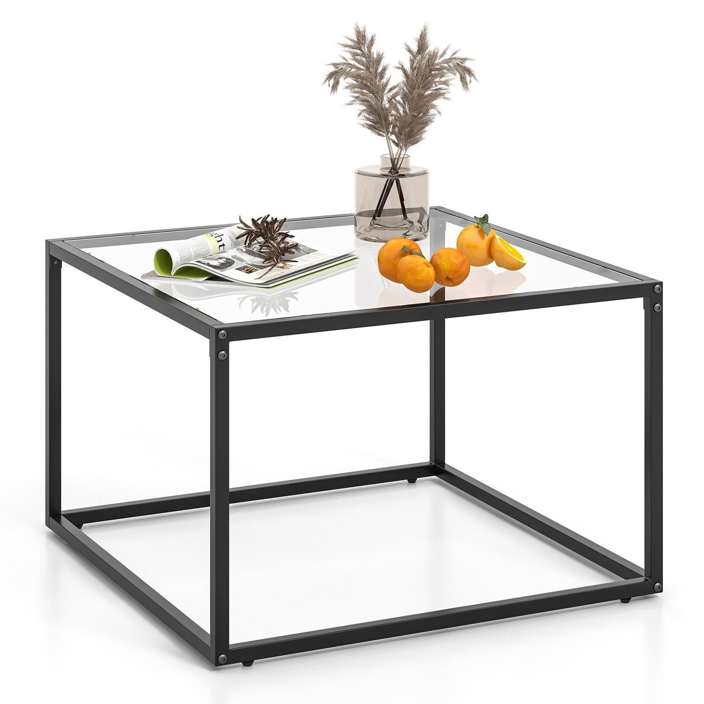 27.5 Inch Home Square Tea Table with Heavy-duty Metal Frame, Black Coffee Tables   at Gallery Canada