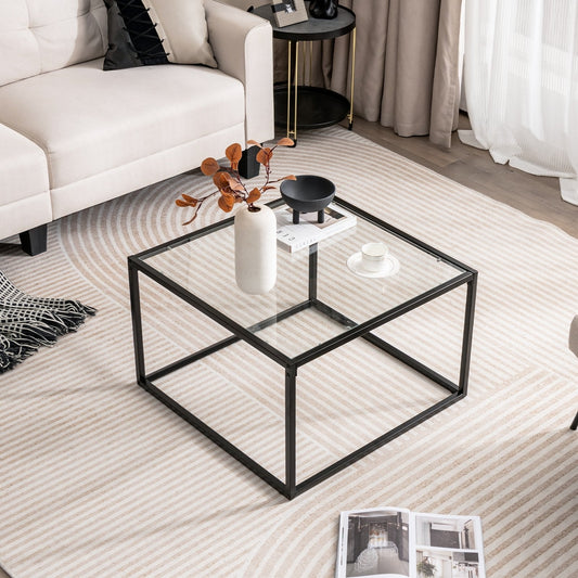 27.5 Inch Home Square Tea Table with Heavy-duty Metal Frame, Black Coffee Tables   at Gallery Canada