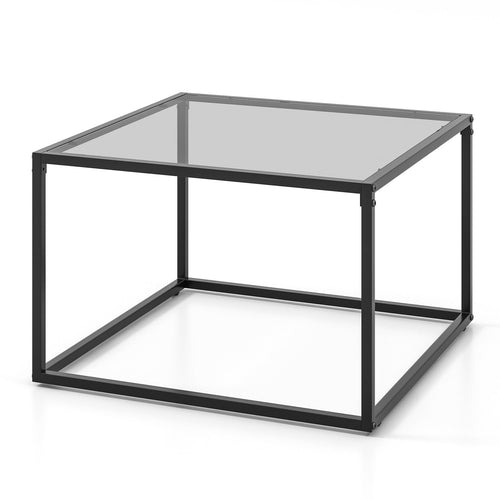 27.5 Inch Home Square Tea Table with Heavy-duty Metal Frame, Gray