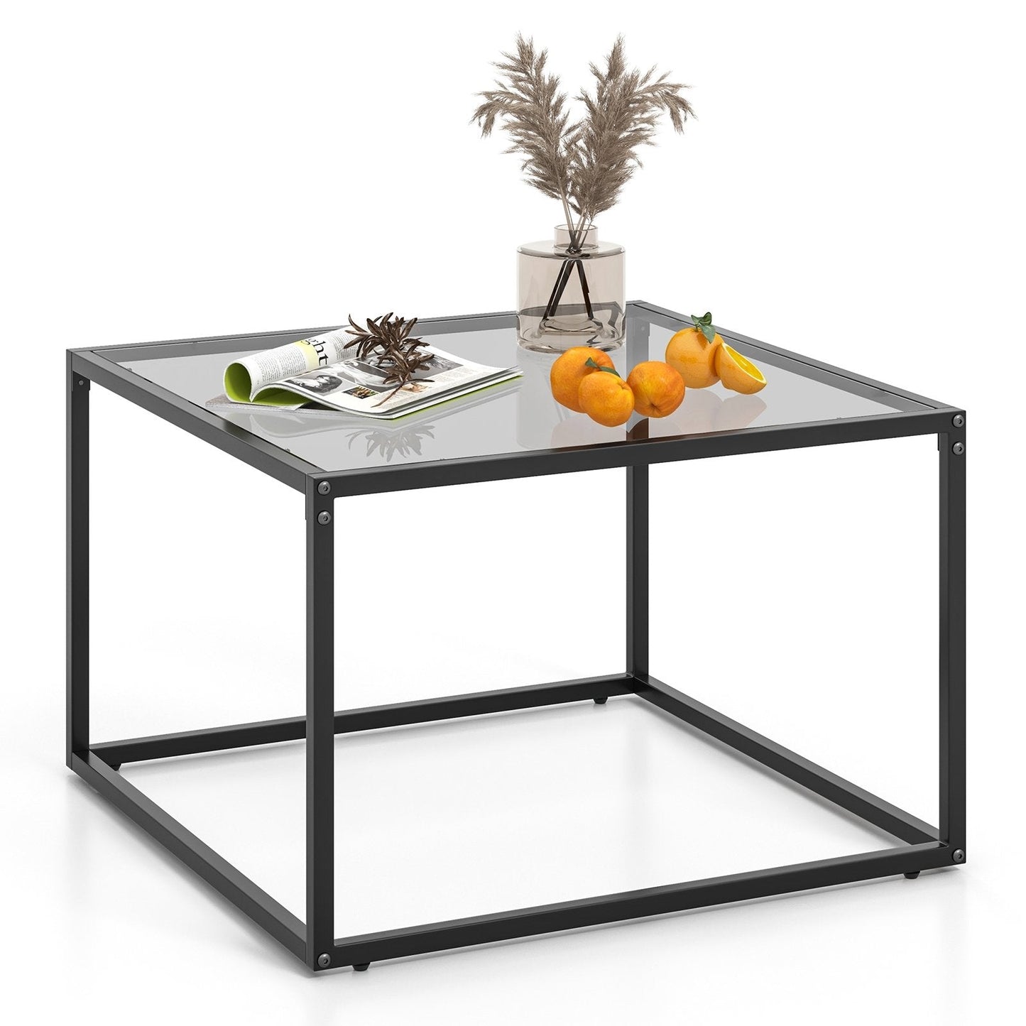 27.5 Inch Home Square Tea Table with Heavy-duty Metal Frame, Gray Coffee Tables   at Gallery Canada