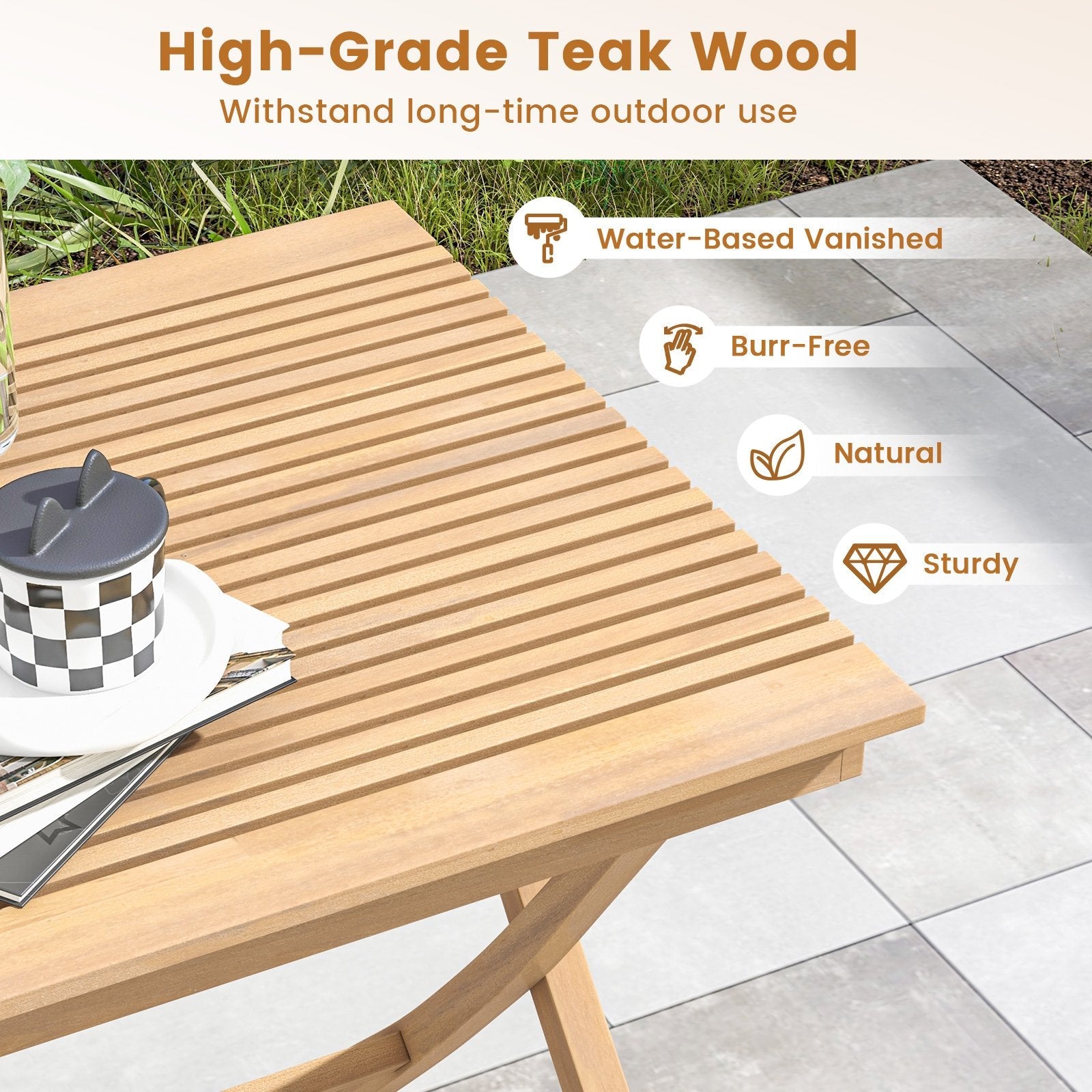 27.5 Inch Patio Bistro Table with Slatted Tabletop and Sturdy Wood Frame, Natural Patio Coffee Tables   at Gallery Canada