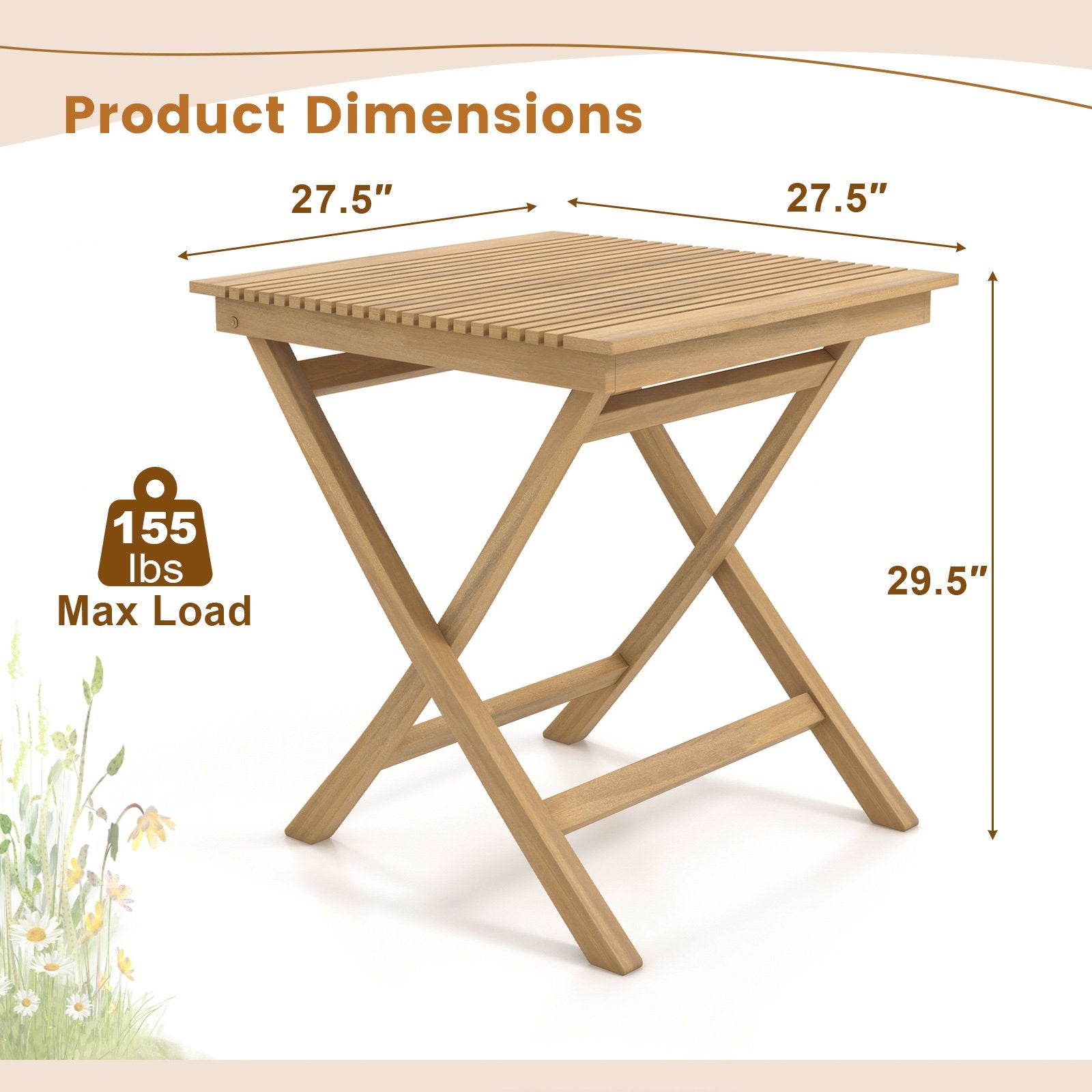 27.5 Inch Patio Bistro Table with Slatted Tabletop and Sturdy Wood Frame, Natural Patio Coffee Tables   at Gallery Canada