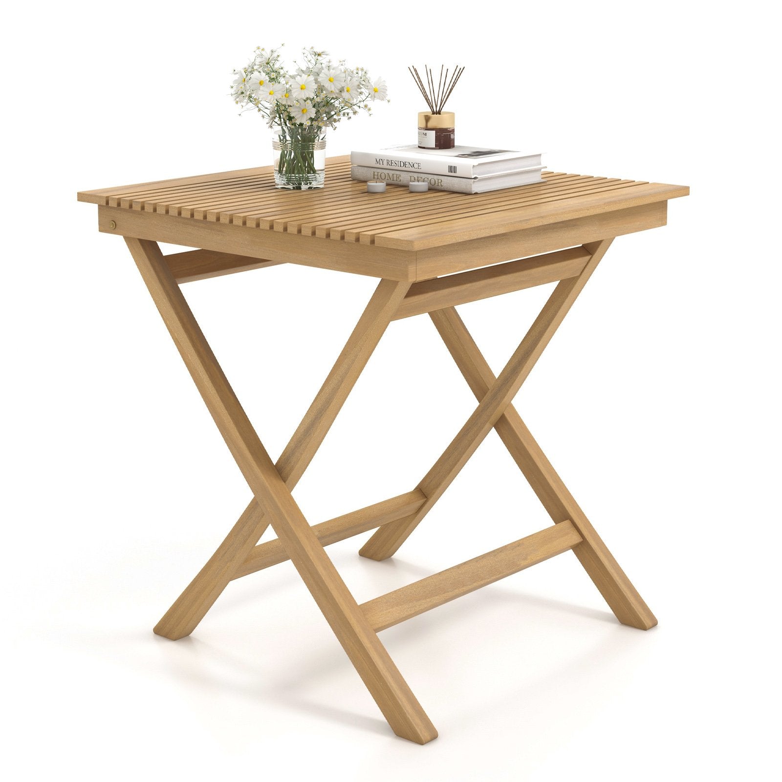 27.5 Inch Patio Bistro Table with Slatted Tabletop and Sturdy Wood Frame, Natural Patio Coffee Tables   at Gallery Canada