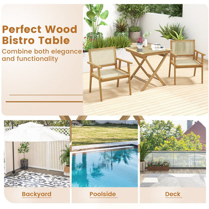 27.5 Inch Patio Bistro Table with Slatted Tabletop and Sturdy Wood Frame, Natural Patio Coffee Tables   at Gallery Canada