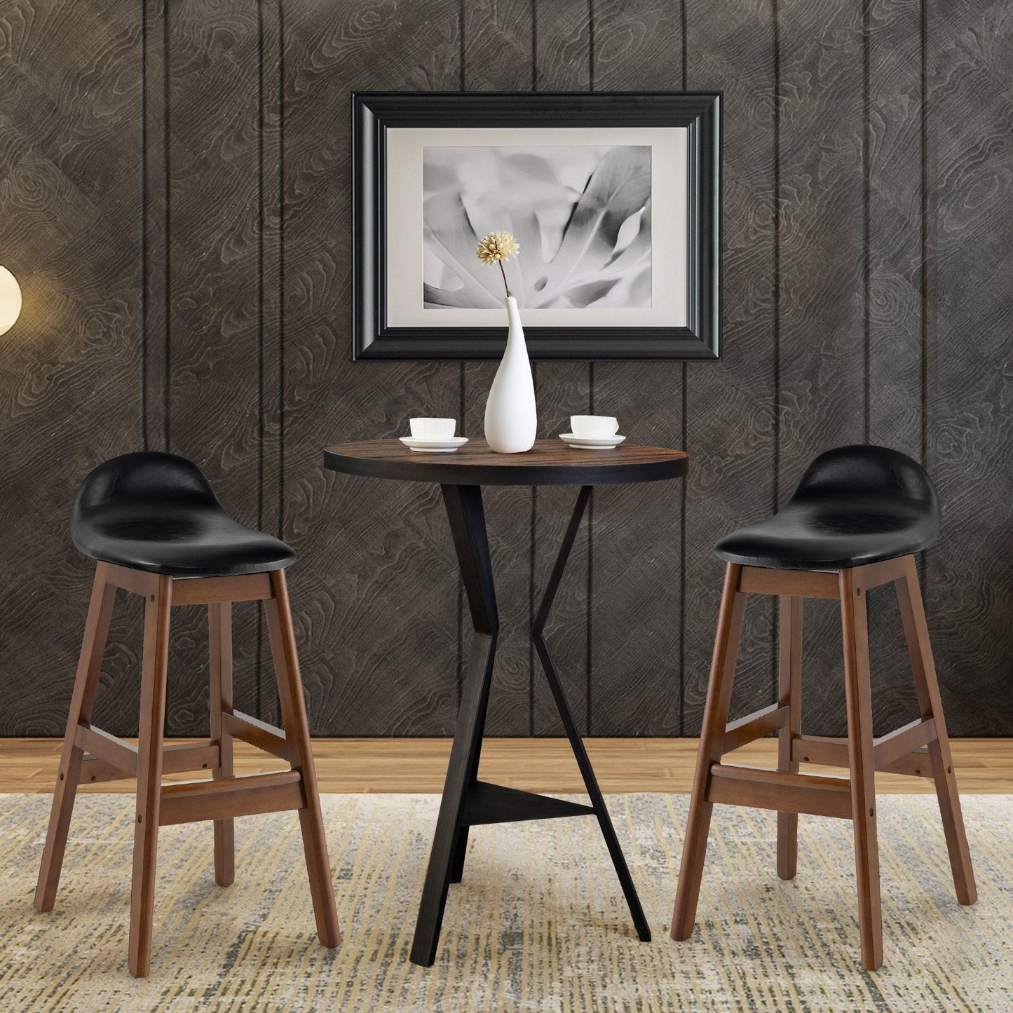 27.5 Inch Set of 2 Upholstered PU Leather Barstools with Back Cushion, Brown Bar Stools   at Gallery Canada