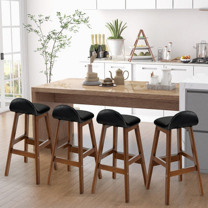 27.5 Inch Set of 2 Upholstered PU Leather Barstools with Back Cushion, Brown Bar Stools   at Gallery Canada