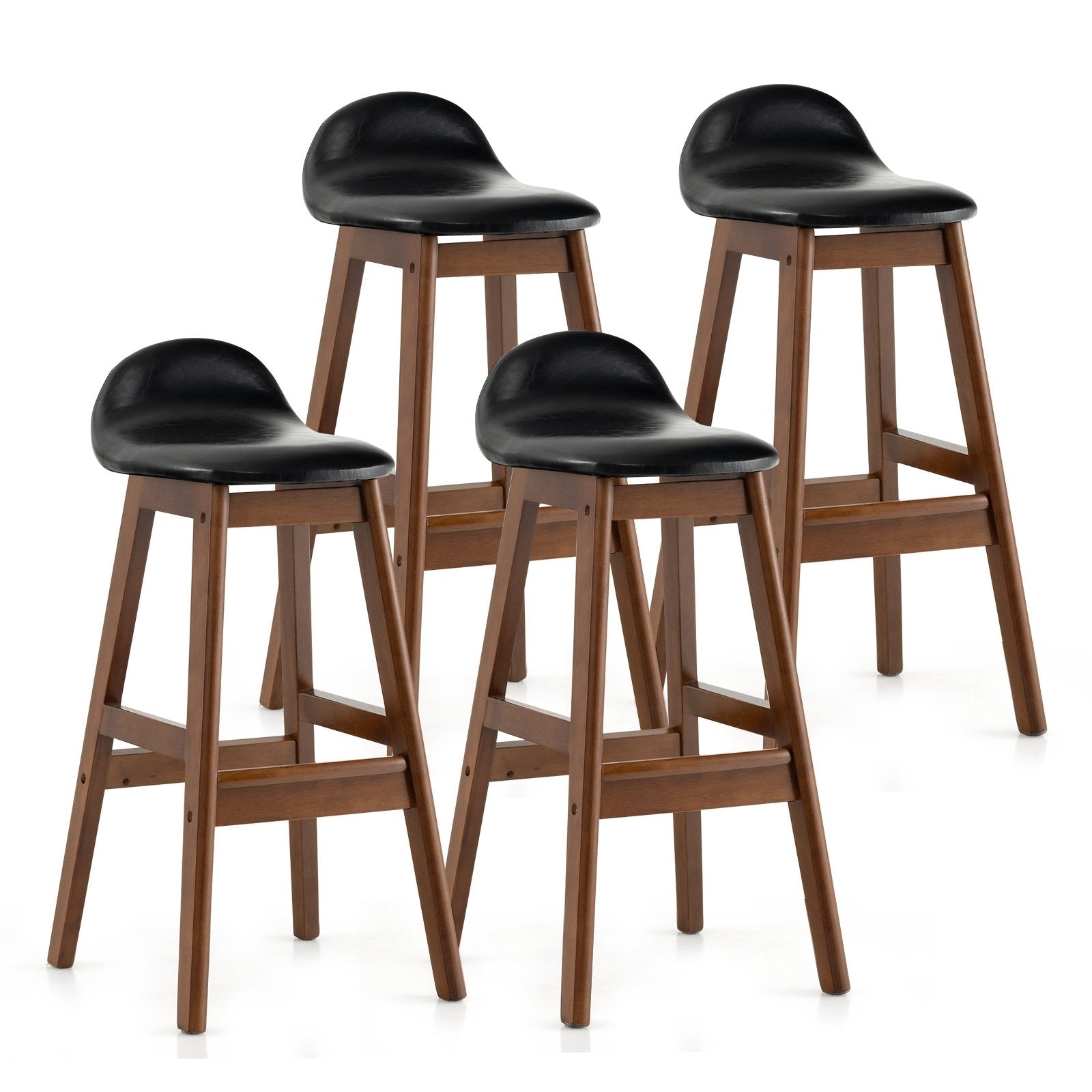 27.5 Inch Set of 2 Upholstered PU Leather Barstools with Back Cushion, Brown Bar Stools   at Gallery Canada