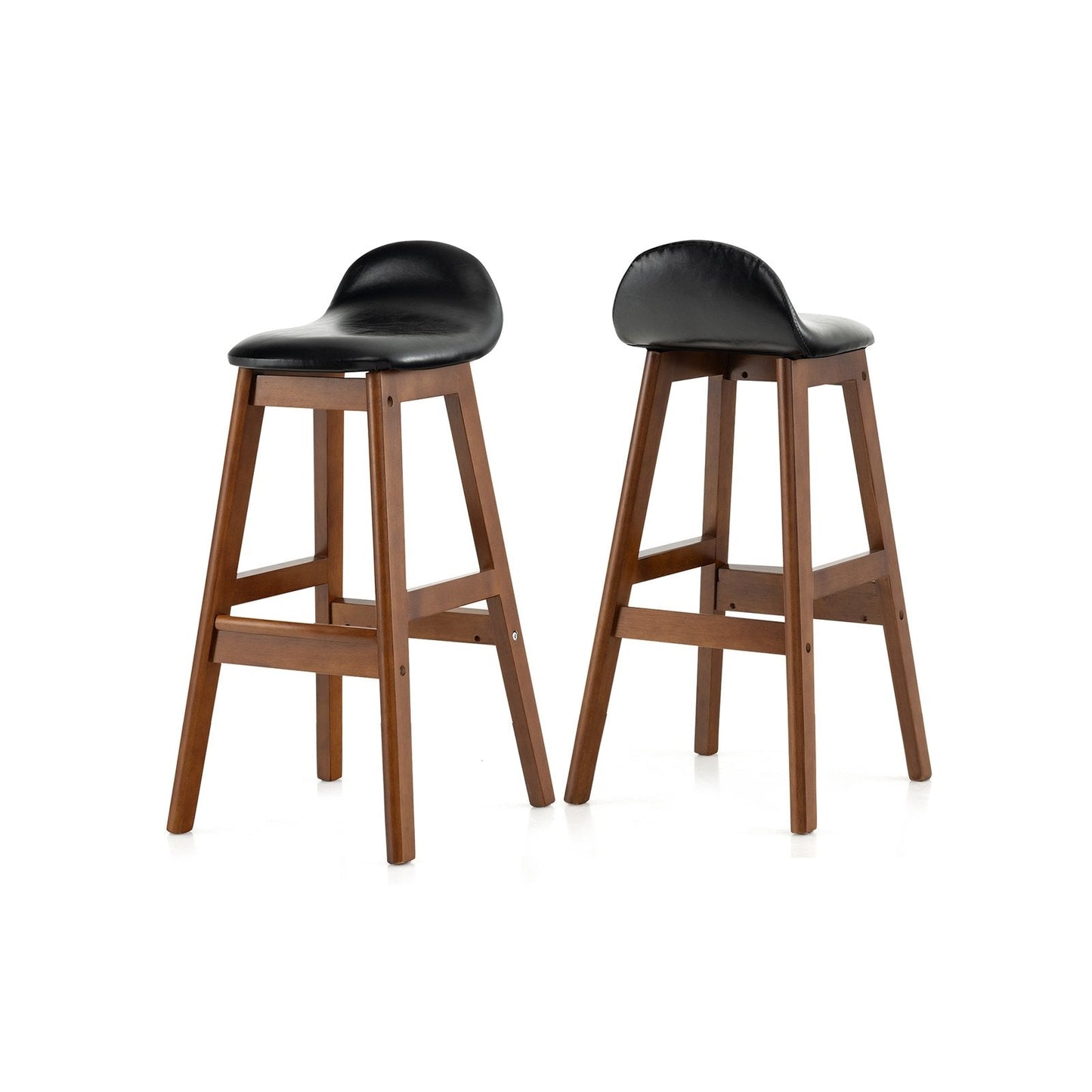 27.5 Inch Set of 2 Upholstered PU Leather Barstools with Back Cushion, Brown Bar Stools   at Gallery Canada