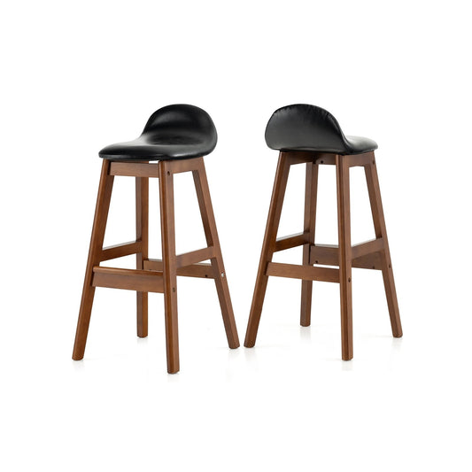 27.5 Inch Set of 2 Upholstered PU Leather Barstools with Back Cushion, Brown Bar Stools   at Gallery Canada